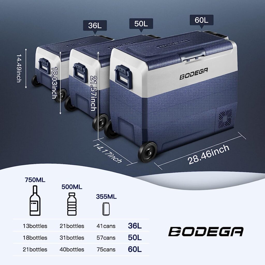 BODEGA ãUpgradedã 12 Volt Refrigerator, Car Fridge Dual Zone WIFI APP Control, 64 Quartï¼60Lï¼-4â-68â Portable Freezer, Car Cooler, 12/24V DC and 100-240V AC for Outdoor, Camping, Travel,RV