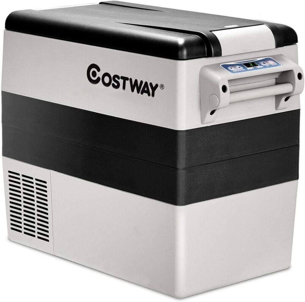 COSTWAY Car Refrigerator, 55-Quart Dual-zone Electric Cooler with Shockproof, LCD Display, 12V/24V DC, 100-240V AC, -4Â°F to 50Â°F, Portable Car Fridge for RV Truck Travel Home Camping Vehicles, Gray