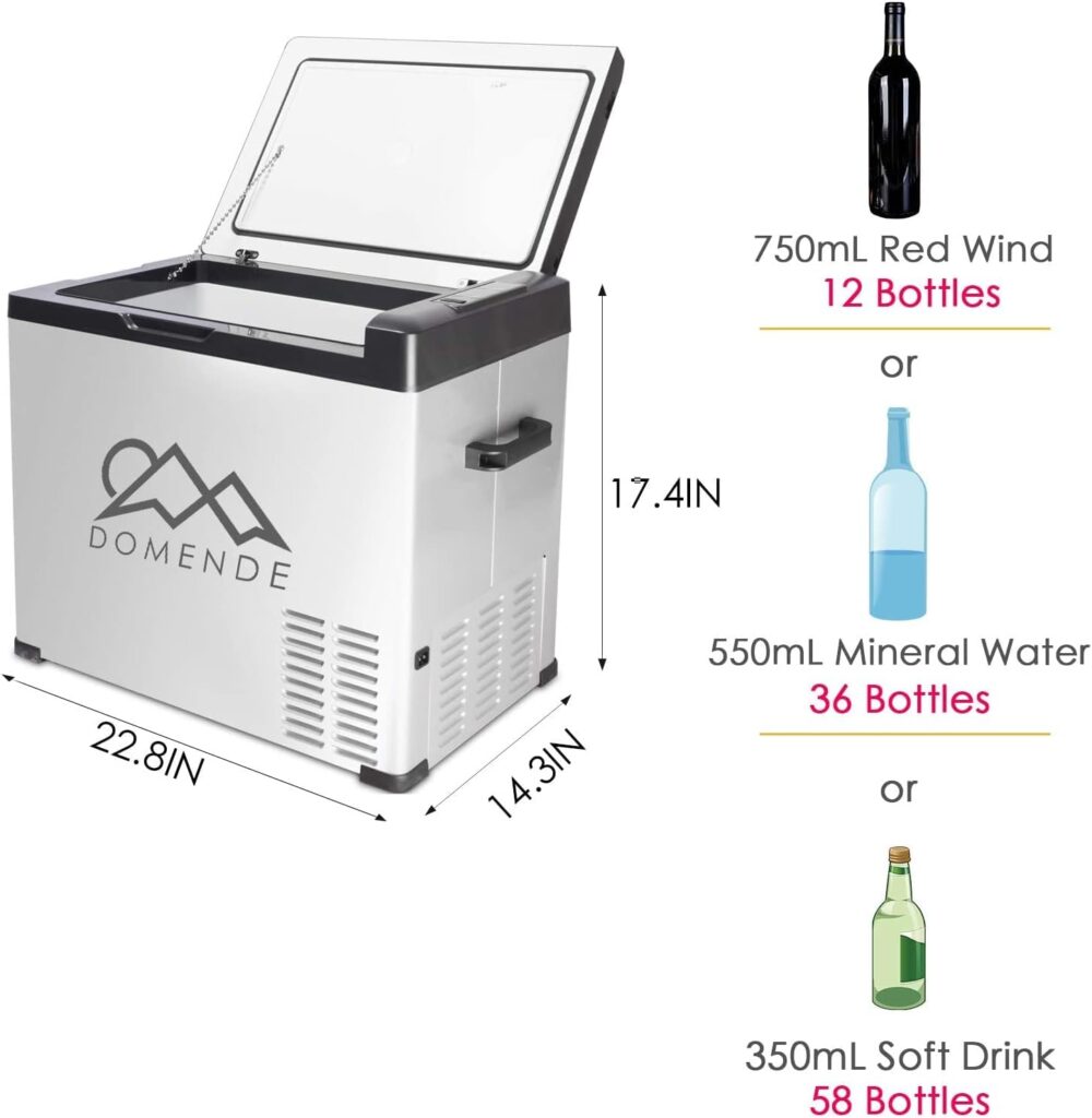 Domende 12 volt Refrigerator 54qt Portable Freezer Electric Cooler Compressor Car Fridge for Car Truck Vehicle RV Boat Outdoor and Home use 12/24V DC and 90-250 AC,Cooling to -4F