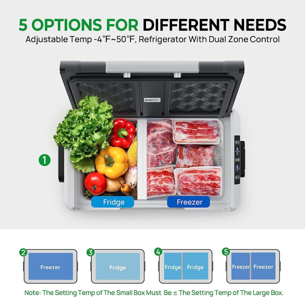 F40C4TMP 12 Volt Portable Refrigerator, 47 Quart Dual Zone Car Freezer With Independent Temperature Control, -4â to 50â, 45L Compressor Fridge For Camping, Travel, Road Trip, Vehicle, Car, Truck, Van, RV, Outdoor and Home, 12V/24V DC  110V AC