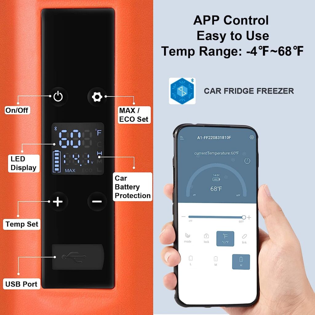 HOPERAN 12V Car Refrigerator 53 Quart (50L) RV Refrigerator 12/24V DC, 110-240V AC, -4â~68â, Car Fridge Portable Freezer with APP Control, Basket and USB Light for Car, RV, Truck, Outdoor and Home Use