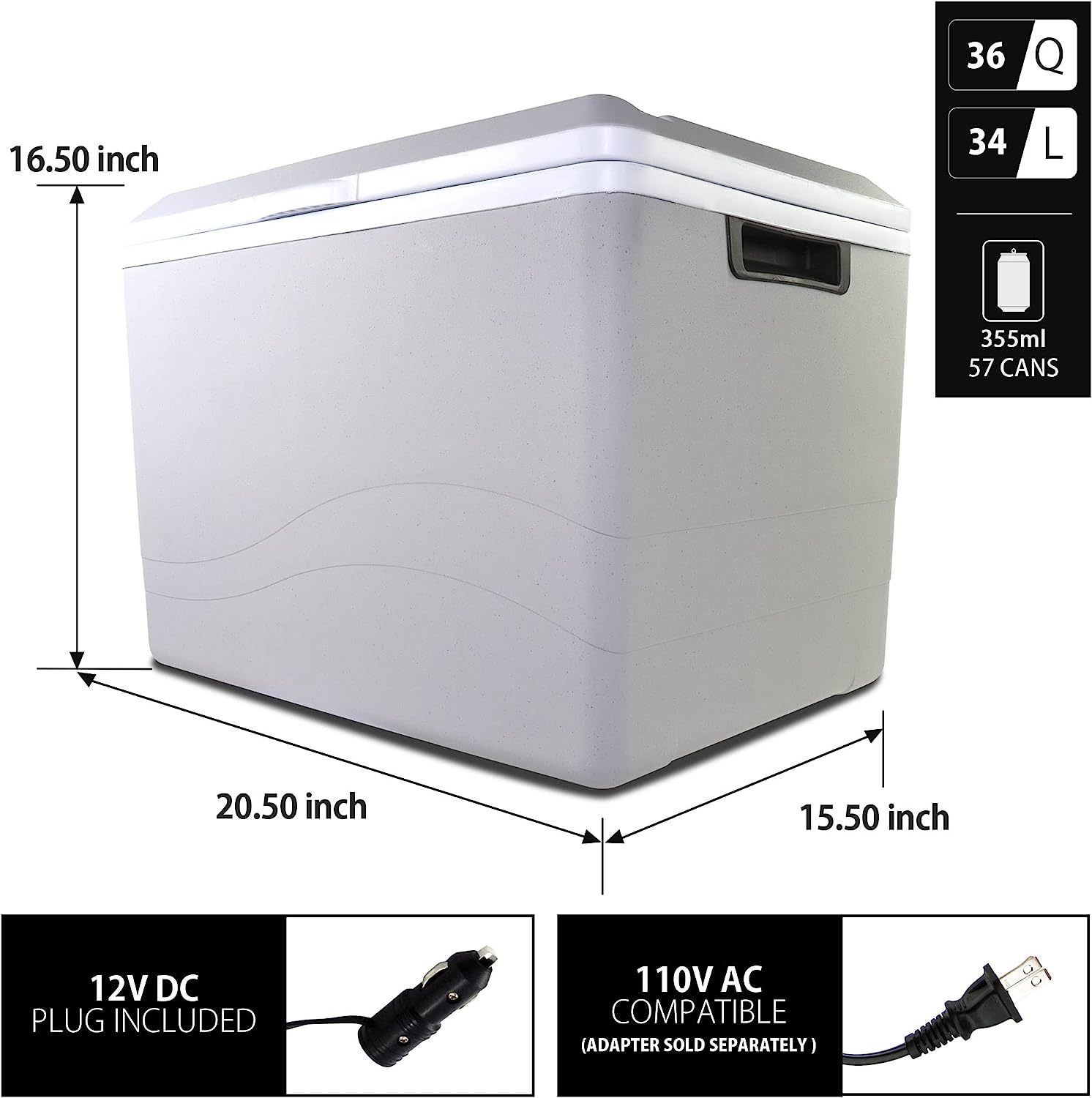 koolatron thermoelectric iceless 12v coolerwarmer 36 qt 34 l electric portable car fridge w 12v dc power cord graywhite