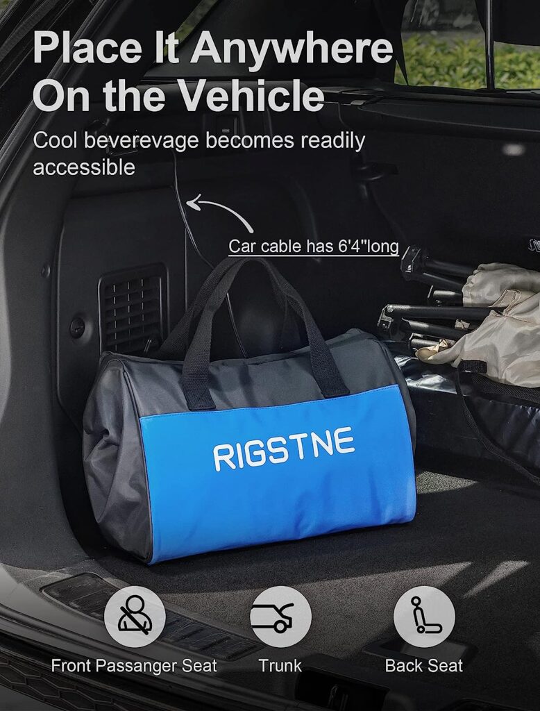 RIGSTNE Electric Cooler Bag, 12V Thermoelectric Cooler Warmer Plug in for Vehicles, Portable Cooler Refrigerator for Car, RV, and Camping Use, 18L/20 Cans Capacity