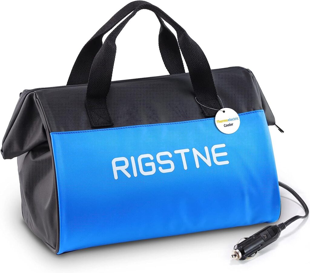 RIGSTNE Electric Cooler Bag, 12V Thermoelectric Cooler Warmer Plug in for Vehicles, Portable Cooler Refrigerator for Car, RV, and Camping Use, 18L/20 Cans Capacity
