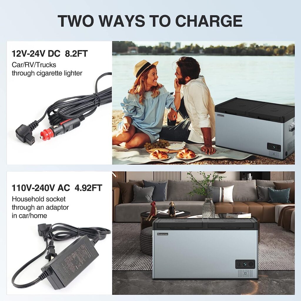 Wesonorous Car Refrigerator, 52Qt Dual Zone Car Freezer, -10â to 55â 12 Volt Refrigerator,12/24V DC  110-240V AC, Car Refrigerator For Car, RV, Camping, Travel, Fishing, USB Charging, Outdoor Use.